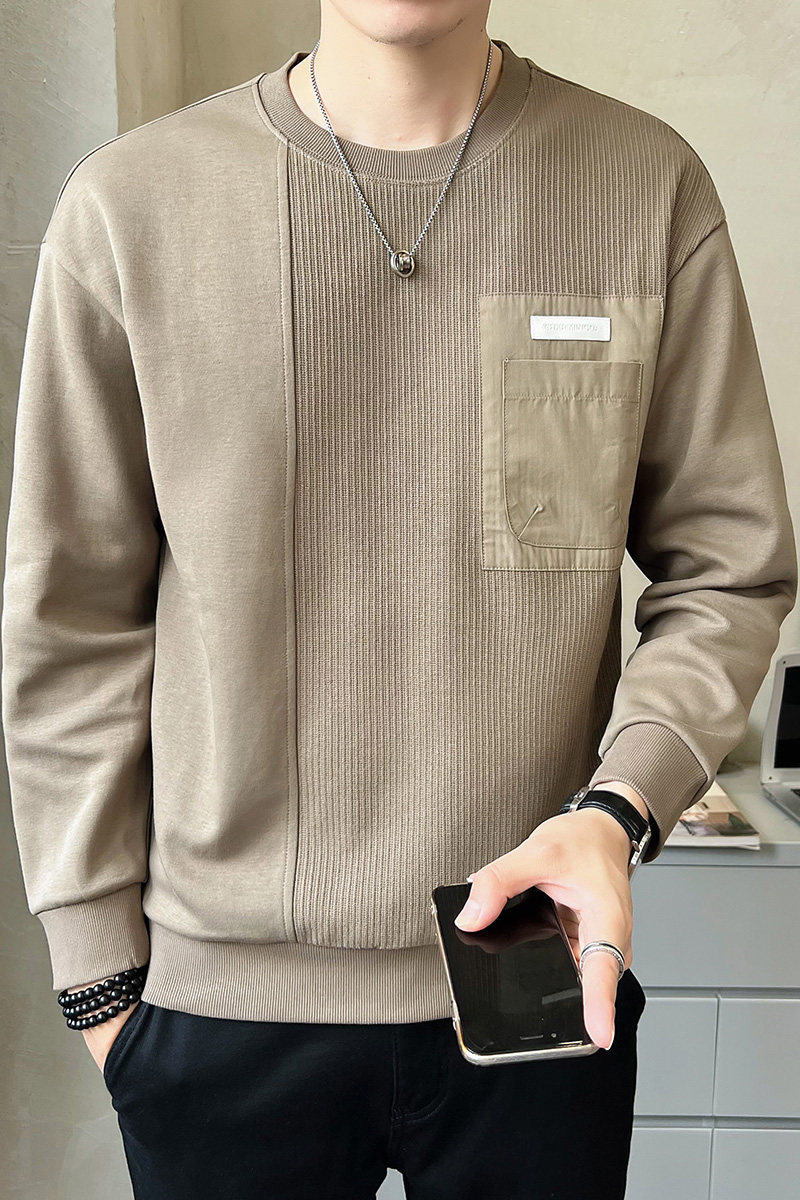2025秋冬男微宽松针织拼接大口袋套头卫衣A230-88220-85（控125）,男装卫衣,电商A230