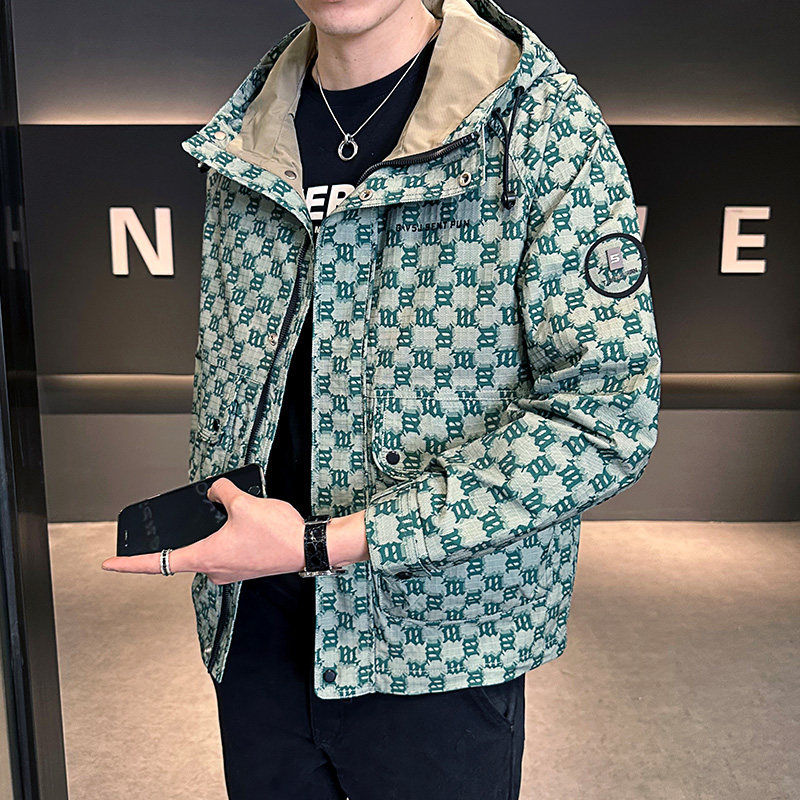 2026春季男款微宽松字母印花连帽夹克外套A230-24011-P125(控168)，男装夹克，电商A230