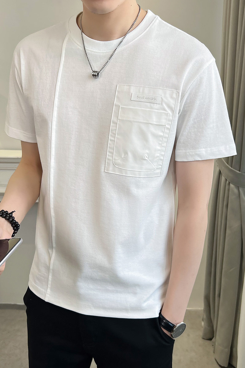 2025年夏季款修身圆领拼接胸前口袋短袖T恤A230-88239-P50(控80),男装T恤,电商A230