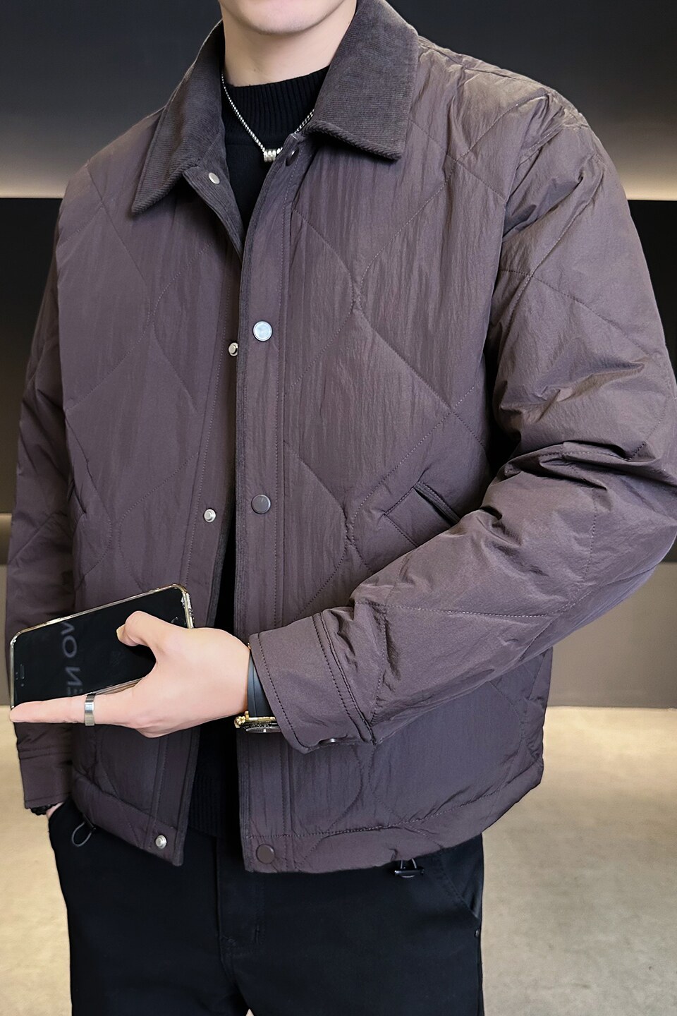 2025冬男修身灯芯绒方领菱形标90羽绒服A230-5937-P248(控348),男装羽绒服,电商A230