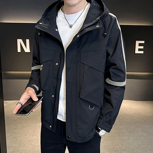 2026春季男士新款宽松连帽拼色中长款夹克A230-24001-P125(控168)，男装夹克，电商A230