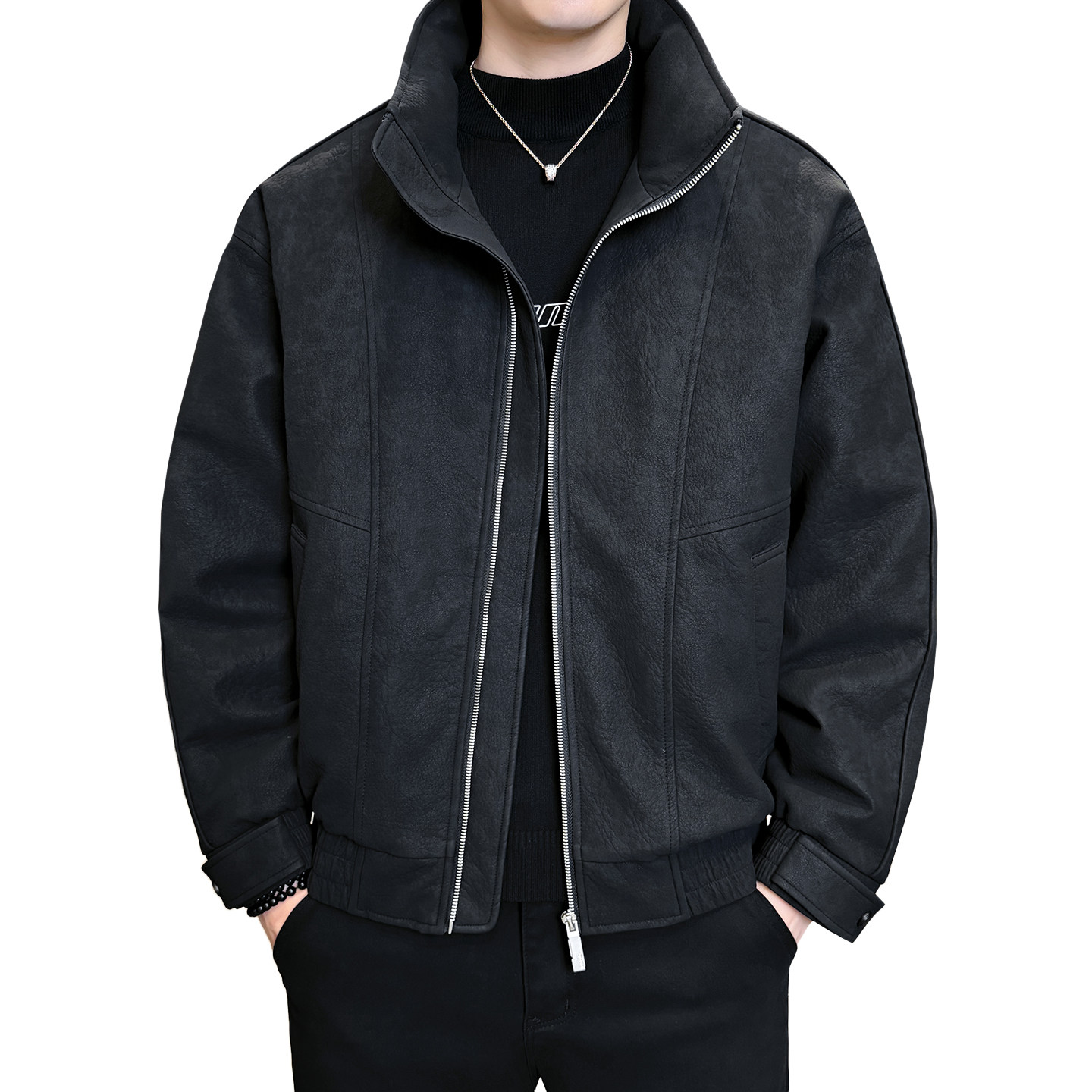 2025冬男微宽松立领标90白鸭绒皮羽绒服A230-2586-P268(控368),男装羽绒服,电商A230