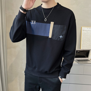 2025春季男士新款微阔贴布撞色圆领卫衣打底A230-8850-P80(控118)图片