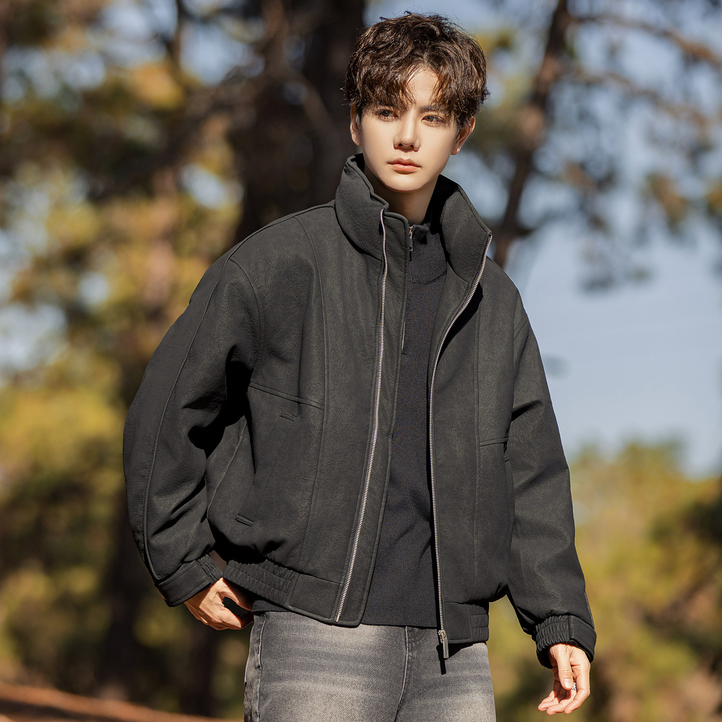 2025冬男微宽松立领标90白鸭绒皮羽绒服A230-2586-P268(控368),男装羽绒服,电商A230