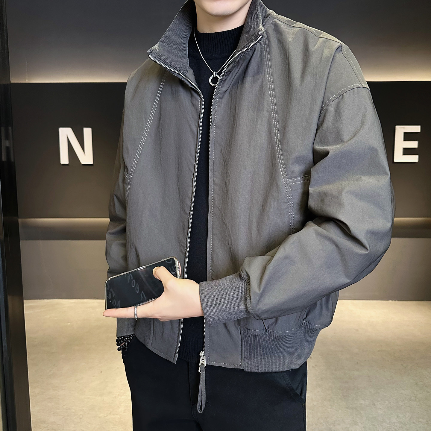 2025年冬季男款加绒加厚针织立领夹克外套A230-99077-P145(控185),男装夹克,电商A230