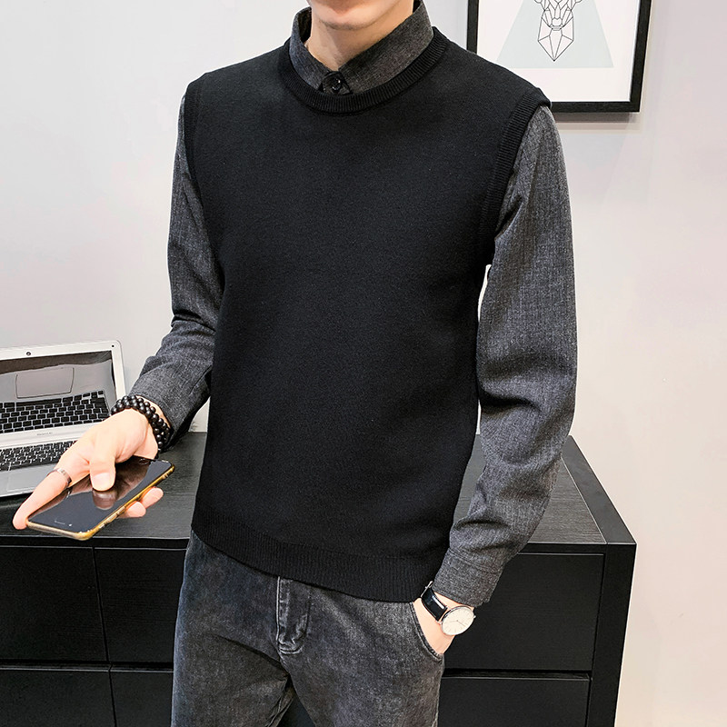 2025年秋季男款修身休闲假两件纯色毛衣打底A230-M37-P90(控138),男装T恤,电商A230