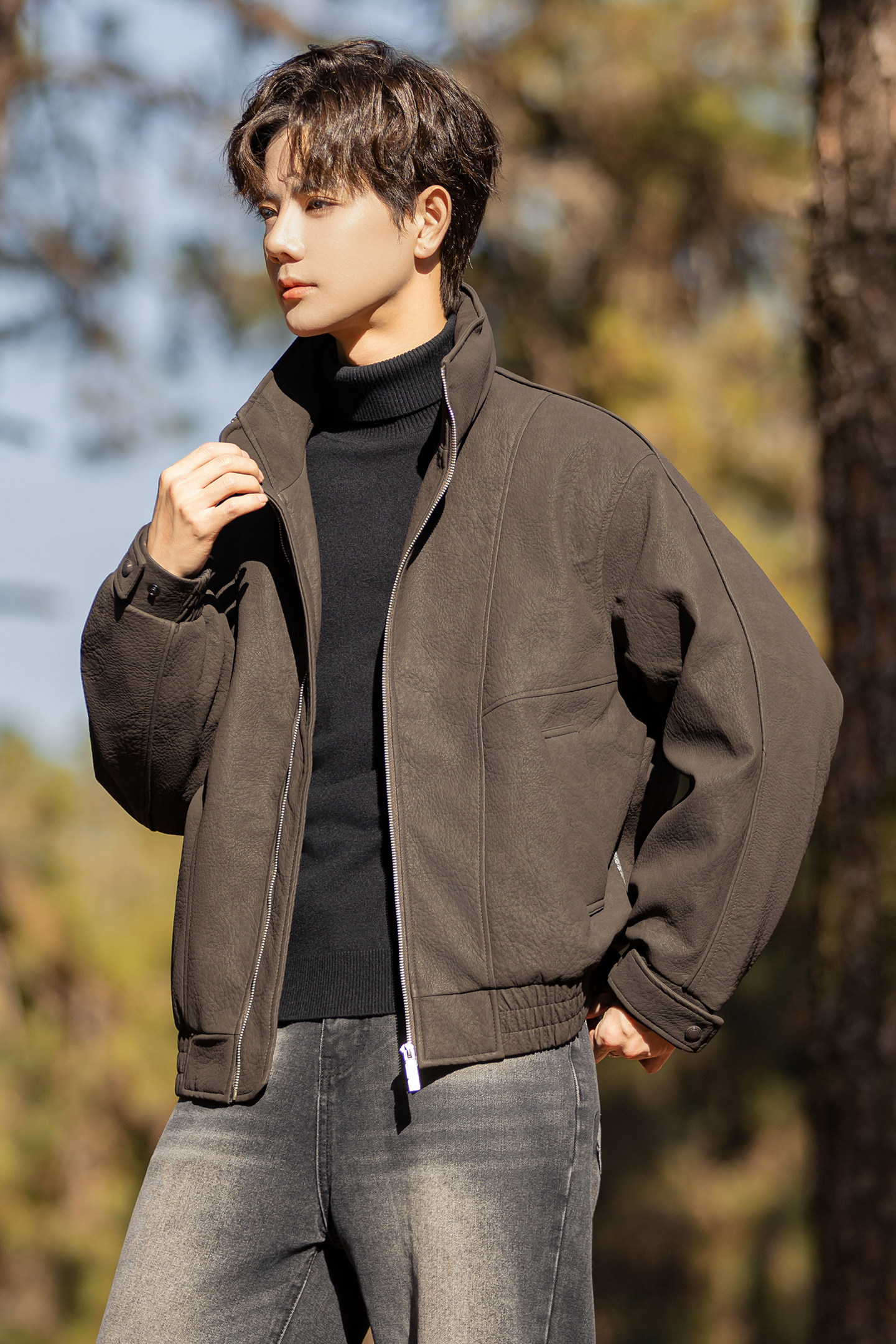 2025冬男微宽松立领标90白鸭绒皮羽绒服A230-2586-P268(控368),男装羽绒服,电商A230