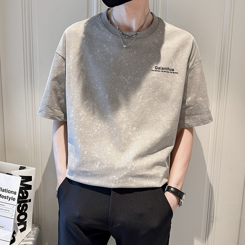 2025年夏男款宽松版水洗花字母胶印圆领短袖A230-88851-P50(控78),男装T恤,电商A230