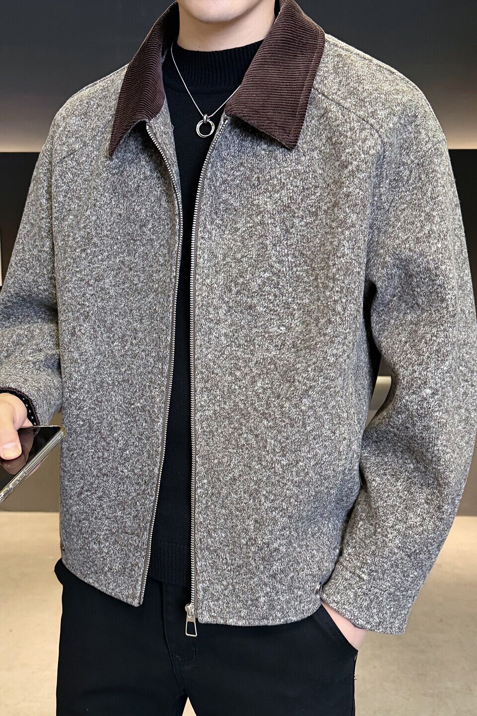 2026冬季男款微宽松方领撞色毛呢夹克外套A230-8909-P165(控265),男装夹克,电商A230
