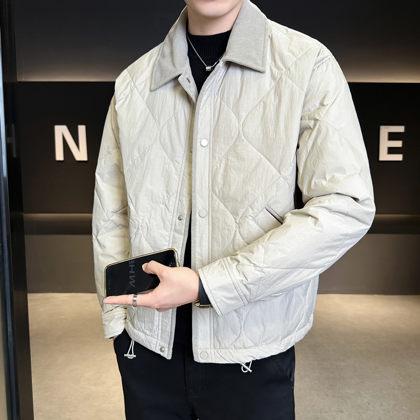 2025冬男修身灯芯绒方领菱形标90羽绒服A230-5937-P248(控348),男装羽绒服,电商A230