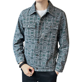 2026春男款修身方领民族风彩印牛仔夹克外套A230-3568-P98(控150)，男装民族服装，电商A230
