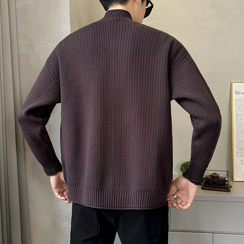 2025秋微宽松立领大口袋织法毛衣开衫外套A230-24615-P115(控158),男装针织衫/毛衣,电商A230