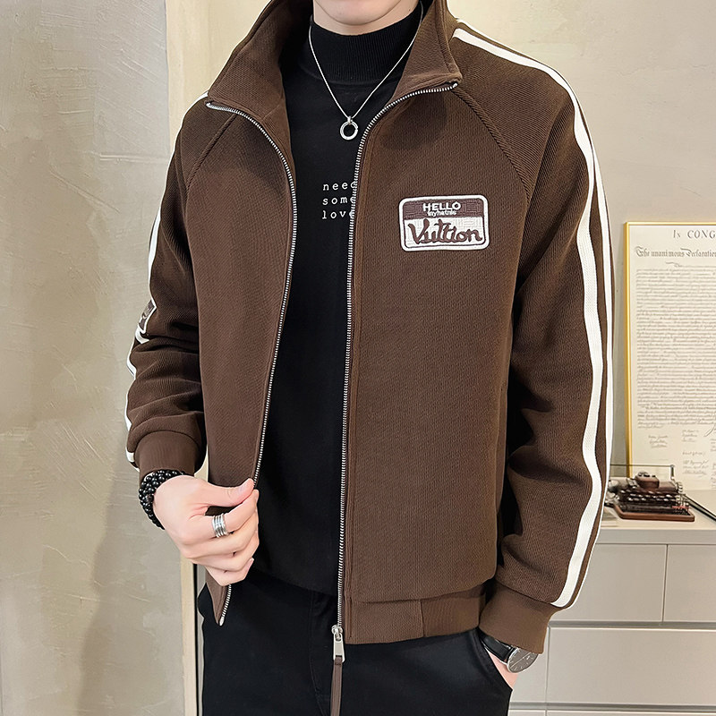 2025春男士新款条纹立领休闲贴标夹克外套A230-2226-P155(控195)图片