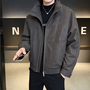 2025冬男微宽松立领标90白鸭绒皮羽绒服A230-2586-P268(控368)图片