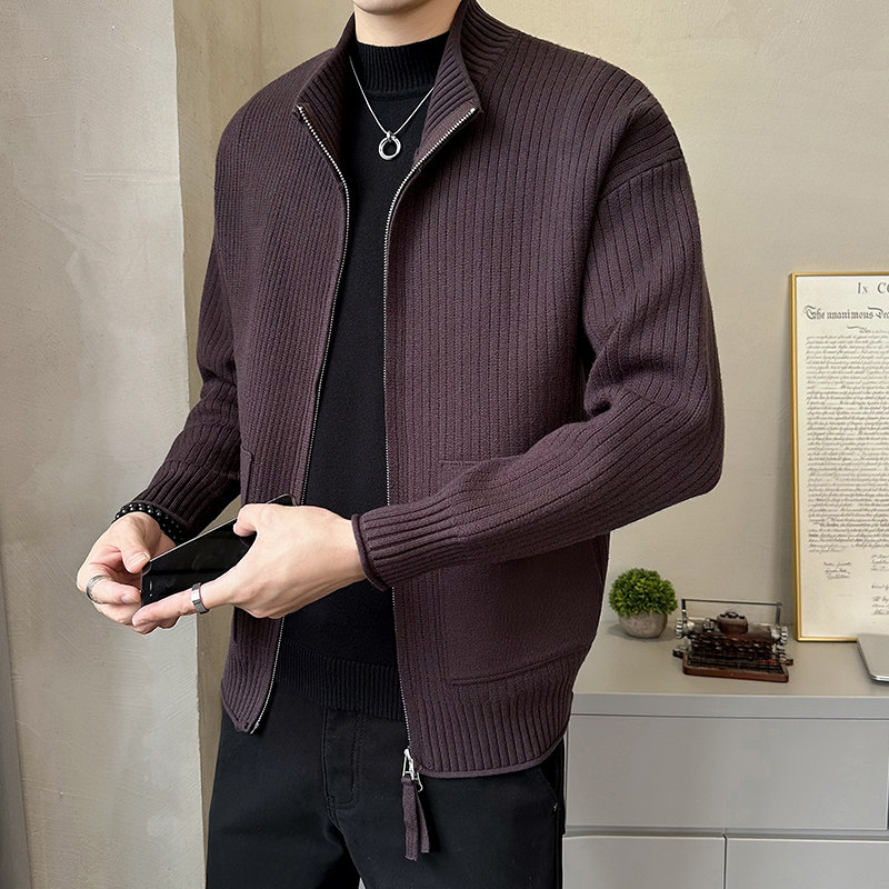 2025秋微宽松立领大口袋织法毛衣开衫外套A230-24615-P115(控158),男装针织衫/毛衣,电商A230