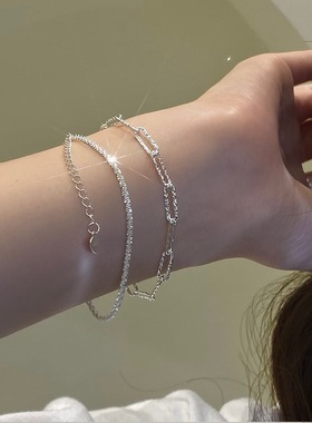 S925纯银波光粼粼手链女小众设计韩版个性级感椭圆几何叠戴手链