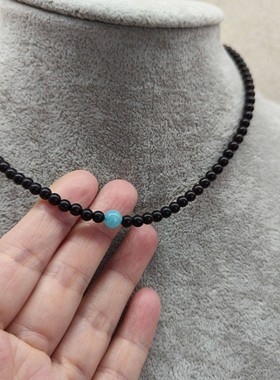 天然黑檀木小米珠海蓝宝珠锁骨项链精致百搭送女友爱人女儿妈妈