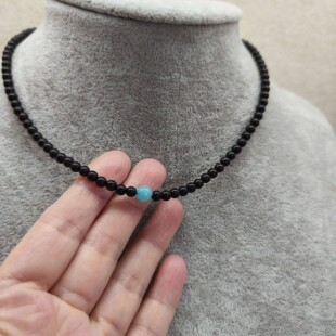 天然黑檀木小米珠海蓝宝珠锁骨项链精致百搭送女友爱人女儿妈妈