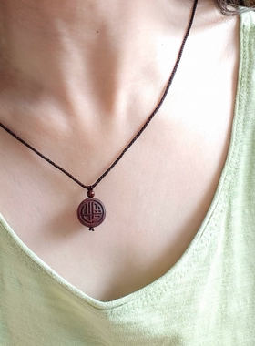 天然锁骨链吊坠福字项链紫檀木