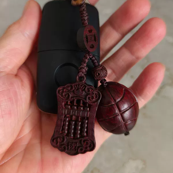 印度小叶紫檀木车钥匙挂饰挂件财源滚滚富甲天下黄金万两龟壳算盘