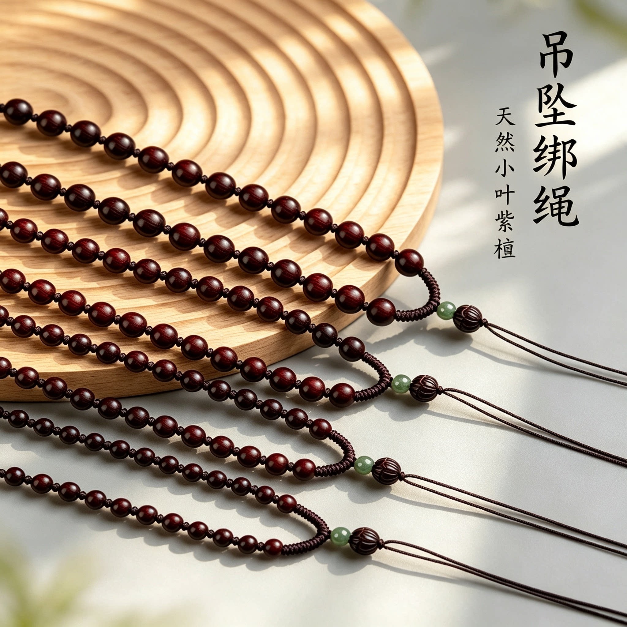 天然印度小叶紫檀木45678mm手工编结吊坠项链绑绳配绳男女毛衣链