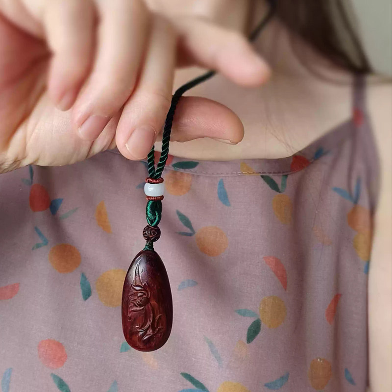 天然印度小叶紫檀木水滴手捻莲花吊坠项链毛衣链步步生莲男女好运