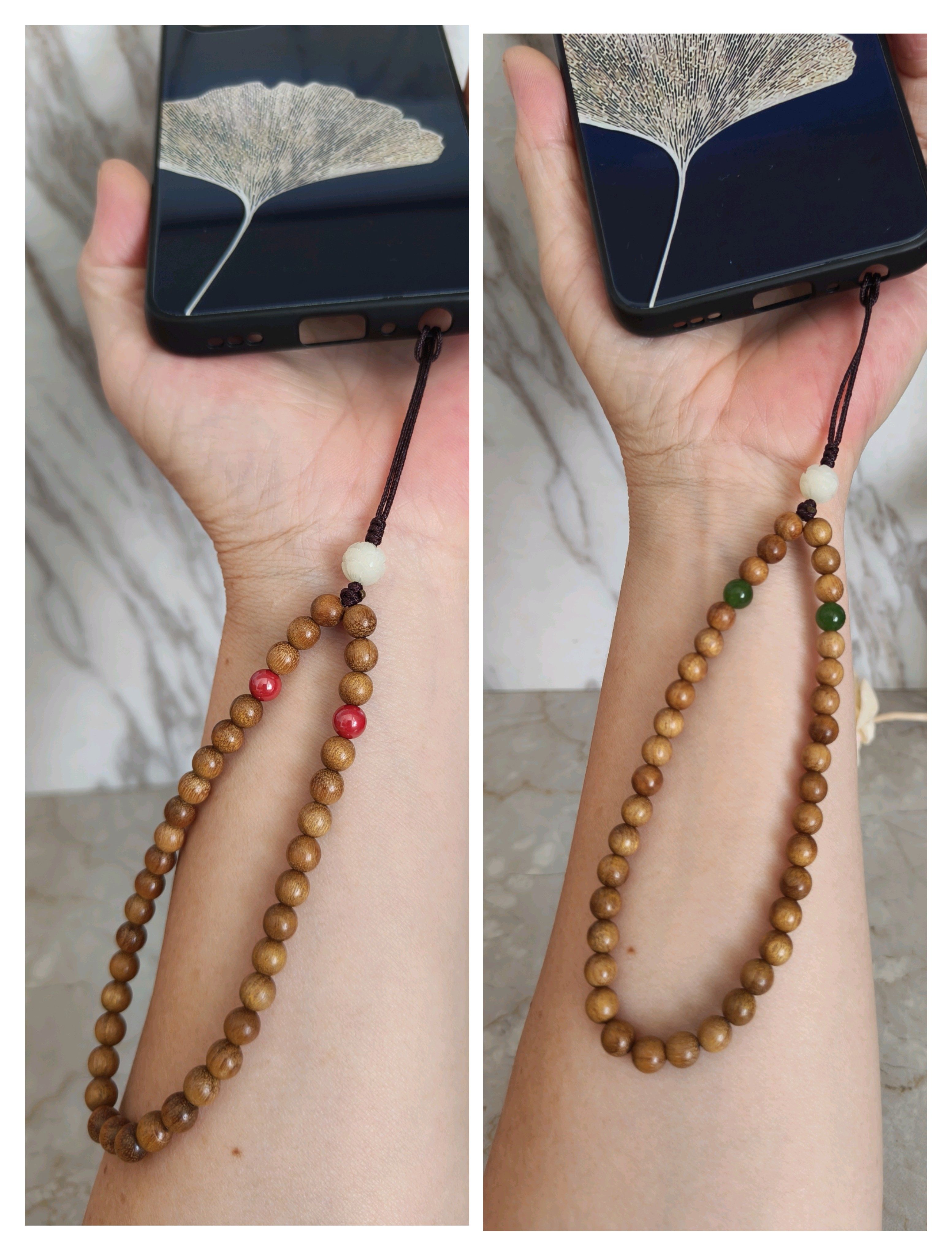 天然金丝楠小珠手机挂绳手腕防丢摔实木挂饰朱砂菩提莲花好运连连