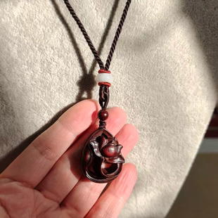 小叶紫檀木雕立体镂空莲花毛衣项链实木坠送女友女儿母亲好运连连