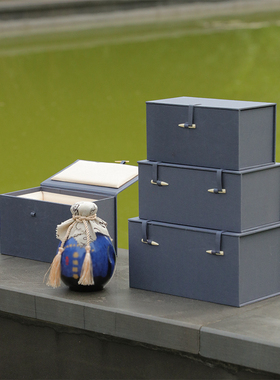 蓝色锦布骨针花瓶盒棉麻布紫砂壶瓷器礼品盒杂件包装盒古董锦盒