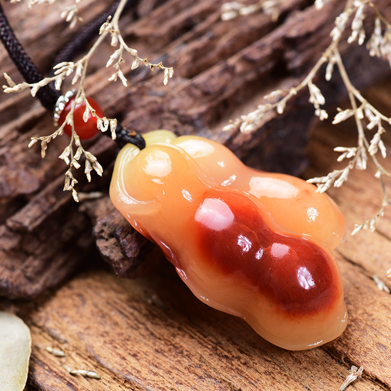 君心默寿山石雕芙蓉石原创手工福豆吊坠个性中国风毛衣链挂件配饰