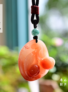君心默寿山石手工樱桃吊坠男女