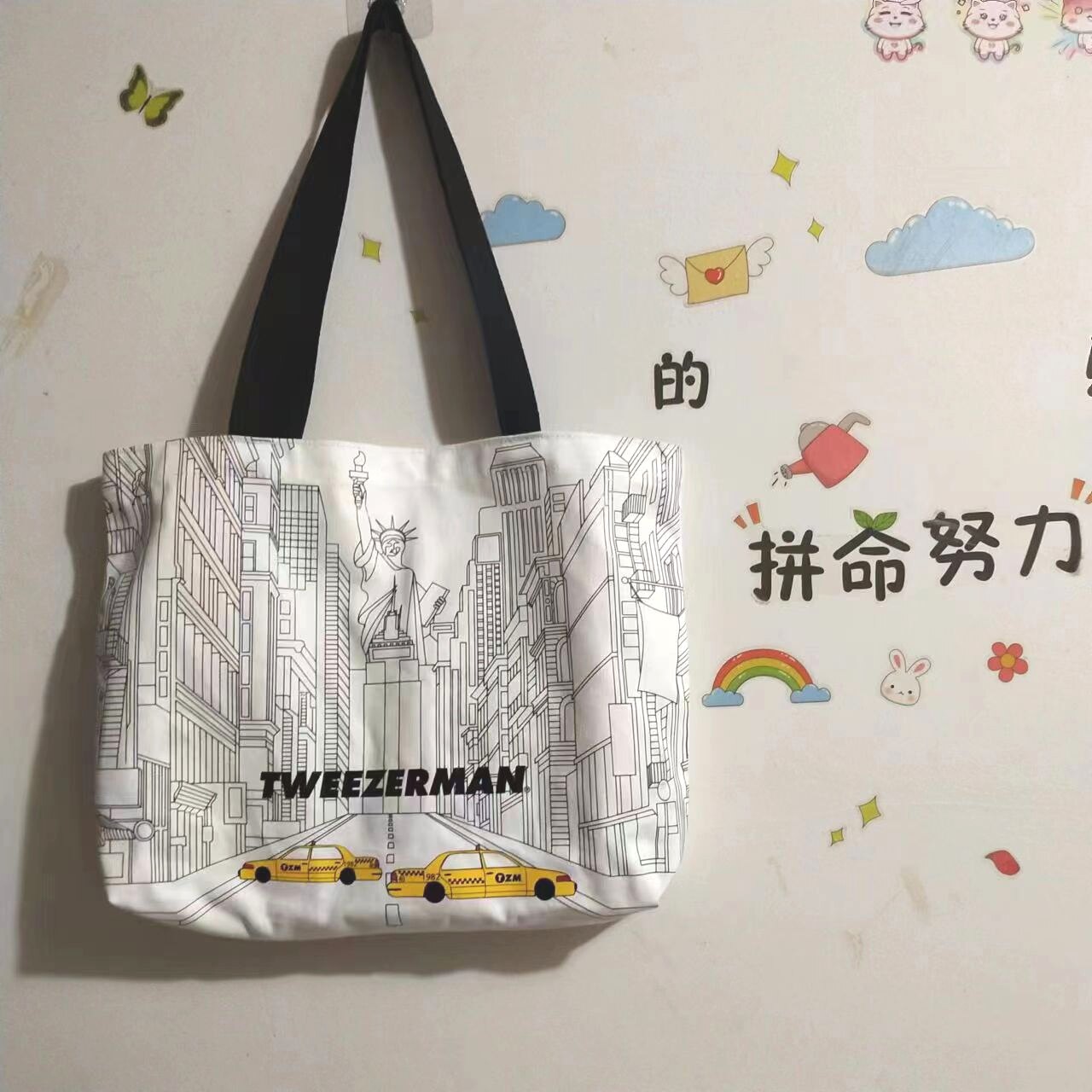 外贸品牌加厚帆布购物袋 百搭好看学生书本课本收纳袋 逛街便携包