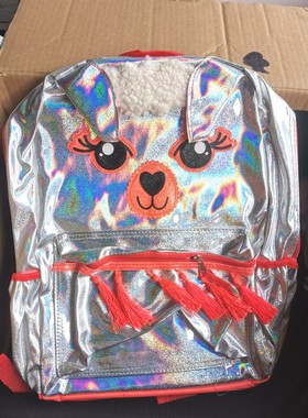 外贸尾货小羊羔炫彩防水小学生双肩背包银色橙色时尚酷炫旅行书包