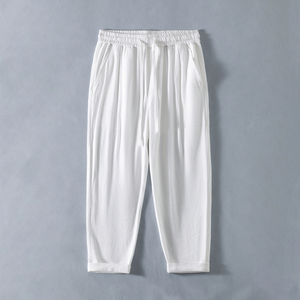 30%亚麻含量男士夏季休闲裤九分裤子新中式风男装 K100 P30图片