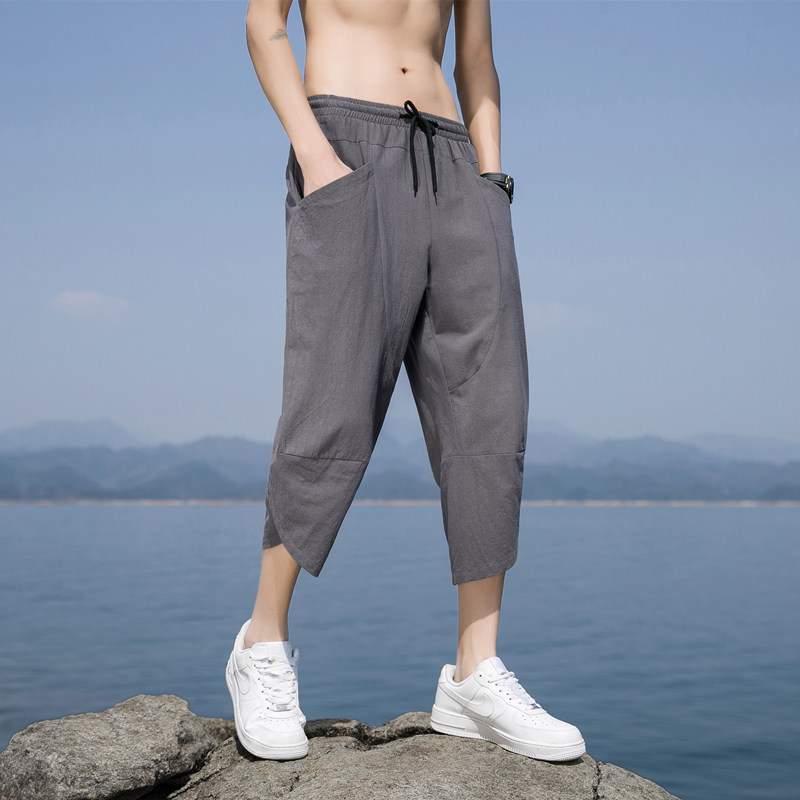 K88P23新款裤子男薄款宽松直筒棉麻运动裤沙滩裤亚麻休闲,女装休闲裤,四季星座303A