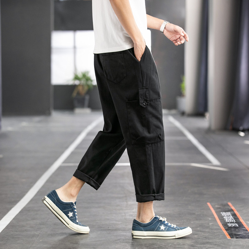 港仔2022春夏季休闲裤韩版宽松工装裤港风束脚九分裤K9117P25,男装休闲裤,四季星座303A