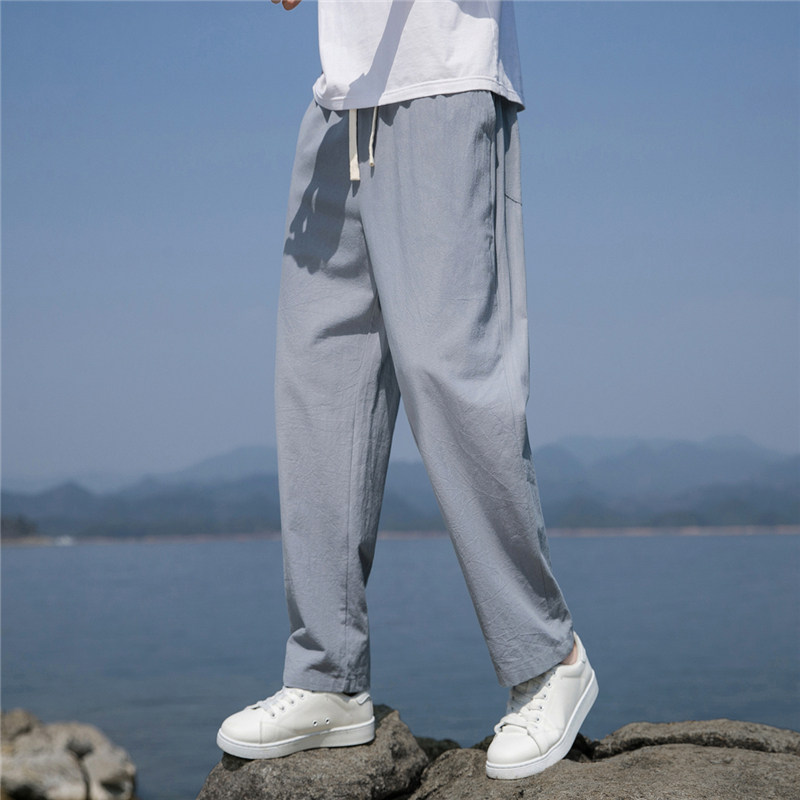K200亚麻九分裤男夏季薄款风男士棉麻长裤宽松直筒休闲裤子,男装休闲裤,四季星座303A