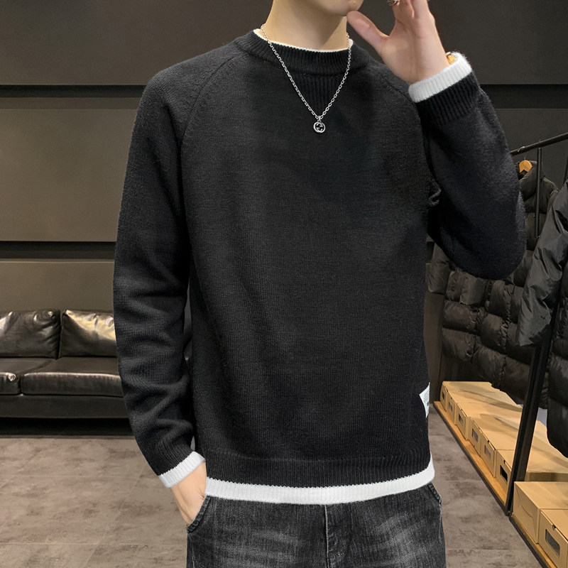 MY8002圆领针织毛衣男秋冬季宽松百搭打底衫休闲潮流常规37加绒47,男装T恤,四季星座303A