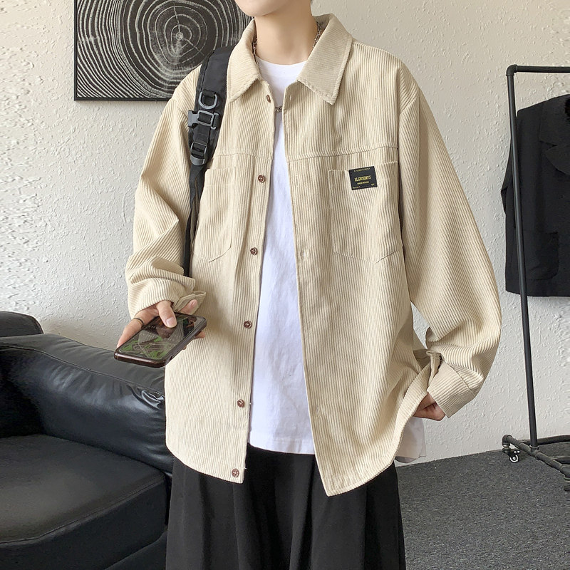 港风灯芯绒加厚长袖衬衫男春秋季大码衬衣外套休闲上衣服JK2022,男装衬衫,四季星座303A