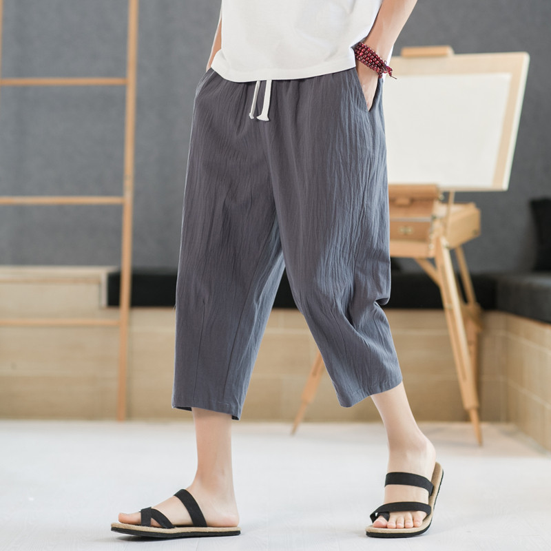 夏季休闲裤男百搭棉麻宽松亚麻裤韩版潮流七分裤八分直筒K821P20,男装牛仔裤,四季星座303A