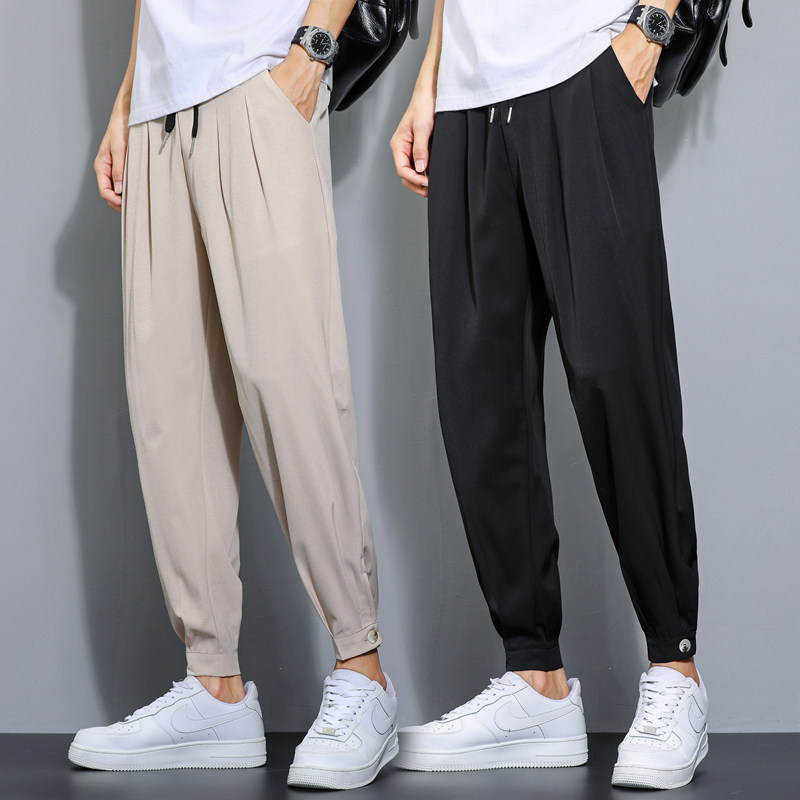 夏季超薄款休闲裤男宽松韩版长裤冰丝速干空调九分裤K91P20，男装休闲裤，四季星座303A