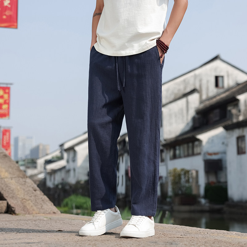 30%亚麻含量男士夏季休闲裤九分裤子新中式风男装K100P30,男装休闲裤,四季星座303A