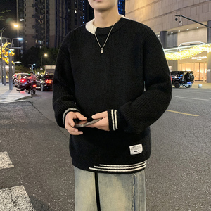 MY8267圆领毛衣男秋冬季纯色针织打底衫内搭加厚保暖常规37加绒47图片