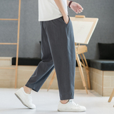 夏季休闲裤子男百搭棉麻宽松亚麻裤韩版潮流九分裤长裤直筒K22P25，男装休闲裤，四季星座303A