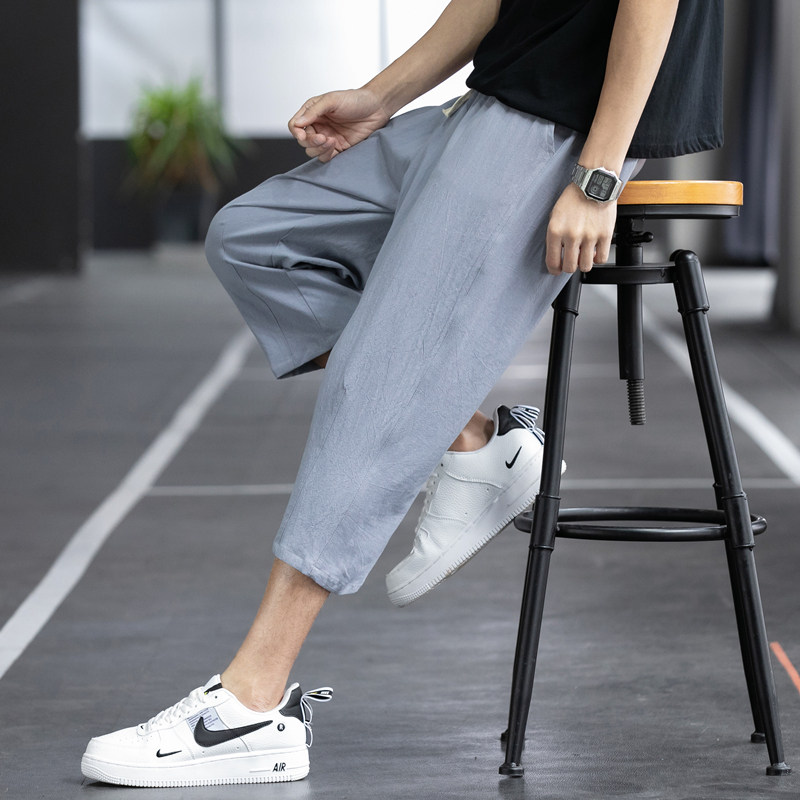 夏季休闲裤男百搭棉麻宽松亚麻裤韩版潮流七分裤八分直筒K821P20,男装牛仔裤,四季星座303A