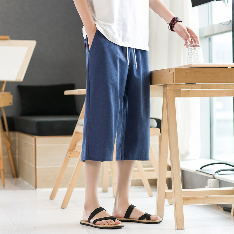 夏季休闲裤男百搭棉麻宽松亚麻裤韩版潮流七分裤八分直筒K918,男装牛仔裤,四季星座303A