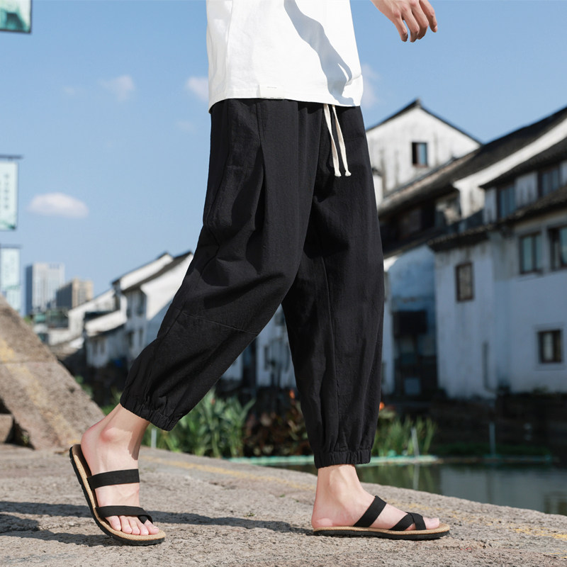 2025春夏新款男休闲裤子男装哈伦裤棉麻亚麻新中式轻薄宽松K8017,男装休闲裤,四季星座303A