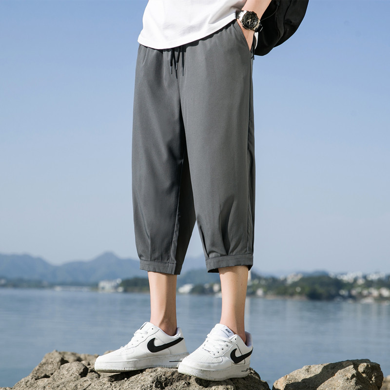 男夏季薄款冰丝休闲裤男士宽松直筒运动短裤胖子潮7分裤子K970P17,男装牛仔裤,四季星座303A