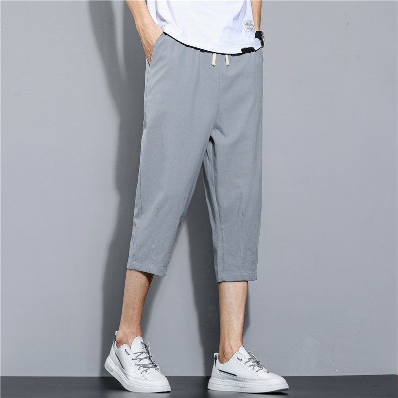 夏季休闲裤男百搭棉麻宽松亚麻裤韩版潮流七分裤八分直筒K821P20,男装牛仔裤,四季星座303A