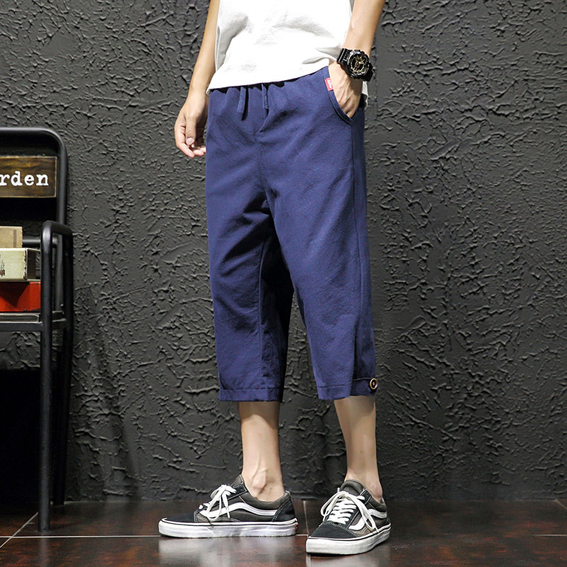 夏天七分裤男休闲亚麻短裤宽松裤子夏季棉麻男士薄款7分裤潮K57,男装牛仔裤,四季星座303A